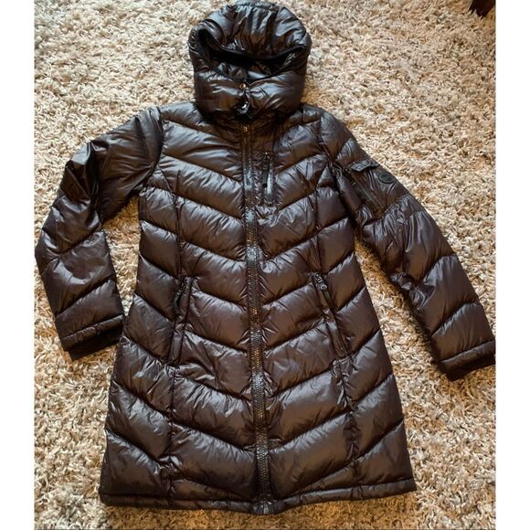 Andrew Marc Loden packable puffer DOWN Shiny Black Long Coat Jacket sz XS - Picture 2 of 10